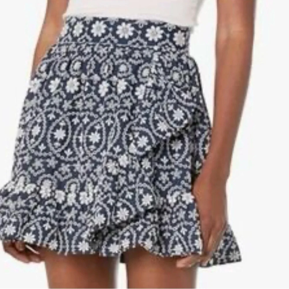 Kate Spade Shore Thing Eyelet Wrap Mini Skirt Navy White Size 14 Embroidered